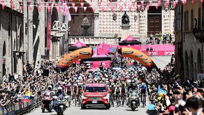 Riders at the start of Stage 11. EPA