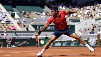 Roger Federer during his straight-sets win over Denis Istomin in the first round of the French Open at Roland Garros on Monday, May 31. EPA