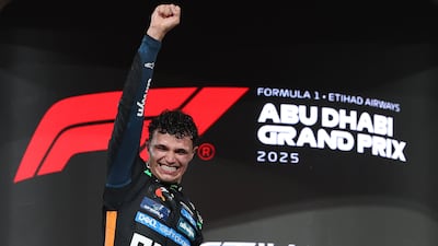 McLaren driver Lando Norris celebrates becoming world champion at the 2025 Abu Dhabi Grand Prix. Chris Whiteoak / The National