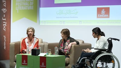 Journalist Christina Lamb appeared on stage for the first time with the subject of her book, teenage refugee Nujeen Mustafa. Courtesy Emirates Airline Festival of Literature