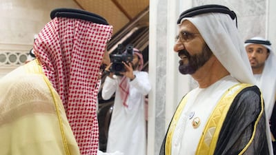 Sheikh Mohammed bin Rashid greets King Salman.
