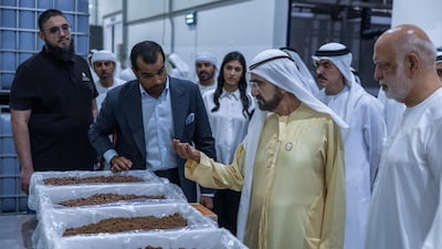 Sheikh Mohammed bin Rashid, Vice President and Ruler of Dubai, at Al Barakah Dates Factory in Dubai. Wam