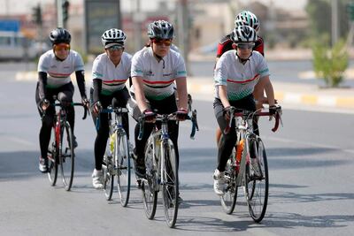 Members of the Iraqi national women's cycling team. AFP