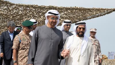 Sheikh Mohamed, Sultan Abdullah, Sheikh Mansour and Sheikh Tahnoun at Al Hamra Camp