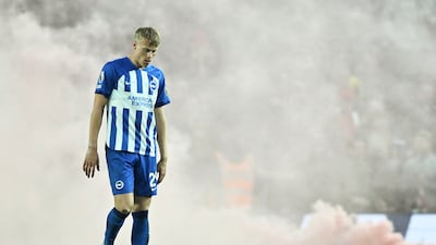 Jan Paul van Hecke of Brighton looks dejected during the defeat to Arsenal. EPA