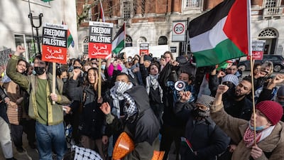Students protest outside the headquarters of Universities UK in London. Getty Images