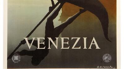 A handout imge of a vintage Venezia poster from the collection of Alessandro Bellenda, founder of “Galleria L’Image”, for the exhibition “ITALY - a journey through time in the art of Italian travel poster” (Courtesy: Embassy of Italy in Abu Dhabi)