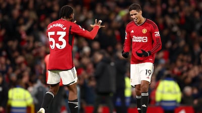(Hojlund 88) Into a three-man defence. Covered from a Varane mistake to clear the ball. Getty Images