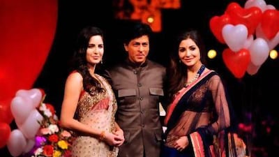 The finale of India’s Got Talent includes a special appearance and show from Bollywood stars, from left, Katrina Kaif, Shah Rukh Khan and Anushka Sharma. AFP