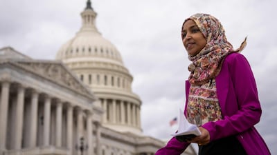 Representative Ilhan Omar outside the US Capitol. Getty Images / AFP