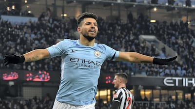 Sergio Aguero has been one of Manchester City's greatest players as he reaches yet another landmark. Paul Ellis / AFP