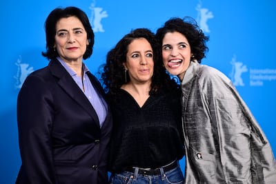 From left: Hiam Abbass, Tunisian director Leyla Bouzid and actress Eya Bouteraa at the 76th Berlin International Film Festival. EPA