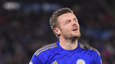 Leicester striker Jamie Vardy during the Premier League match against Manchester City at The King Power Stadium. Getty