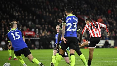 Sheffield United's French midfielder Iliman Ndiaye scores his team's first goal. AFP