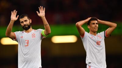 Raul Albiol and Rodri Hernandez of Spain look on after the International Friendly match between Wales and Spain in Cardiff, United Kingdom. Getty Images