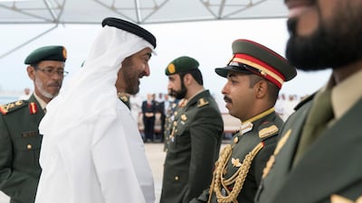 Sheikh Mohamed bin Zayed bestowed medals upon the UAE Armed Forces at a Sea Palace ceremony. Rashed Al Mansoori/Ministry of Presidential Affairs