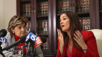 Epstein accuser Alicia Arden, right, with her lawyer Gloria Allred. Victims have demanded that files related to the disgraced financier are released. Reuters