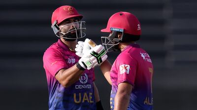 UAE captain Muhammad Waseem and Alishan Sharafu, right, scored fine fifties in their Asia Cup match against Oman at the Zayed Cricket Stadium. All photos Chris Whiteoak / The National