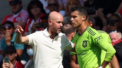 Manchester United manager Erik ten Hag directs substitute Cristiano Ronaldo in Southampton. AFP