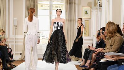 Models walk the runway during the Schiaparelli haute couture autumn/winter 2017-2018 in Paris. Photo by Pascal Le Segretain / Getty Images
