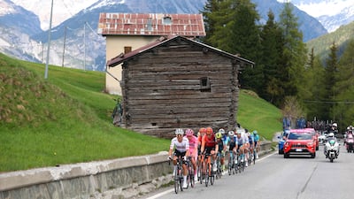 UAE Team Emirates rider Tadej Pogacar in the pink jersey during Stage 15. AFP