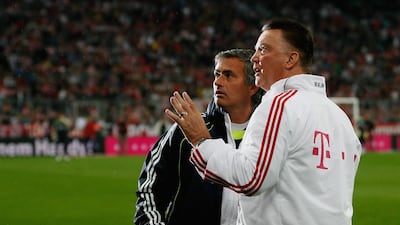 Louis van Gaal, right, and Jose Mourinho could be weighed down by expectations. Alexandra Beier / Getty Images