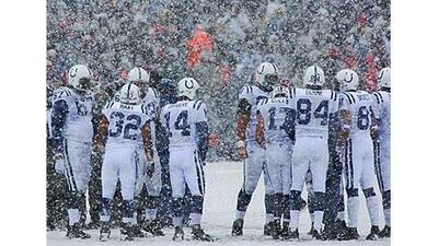 Indianapolis Colts players at Buffalo's Ralph Wilson Stadium during a game in January.