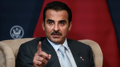 Sheikh Tamim during a bilateral meeting with Mr Trump. Reuters