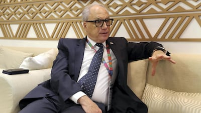 Jerry Inzerillo, chief executive of the Diriyah Gate Development Authority in Saudi Arabia, speaks at the Arabian Travel Market in Dubai on May 17, 2021. Pawan Singh / The National.