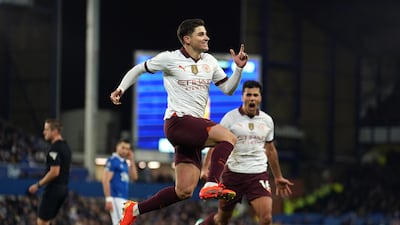 Julian Alvarez gave Manchester City a 2-1 lead at Everton through a controversial penalty. PA