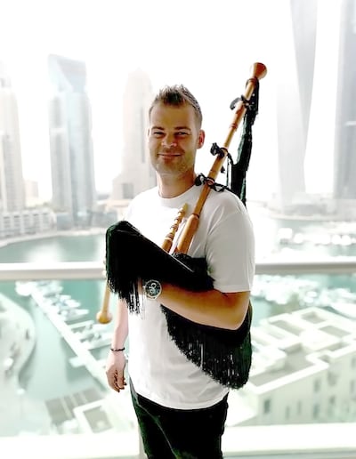 Carlos Presno now plays the Spanish pipes from his balcony every evening. Courtesy Carlos Presno.