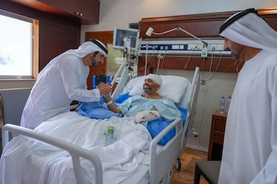 Sheikh Hamdan bin Mohammed, Crown Prince of Dubai, Deputy Prime Minister and Minister of Defence, meets Cpt Smit Machchhar in hospital. Reuters