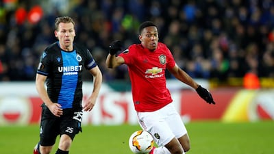 Manchester United's Anthony Martial in action with Club Brugge's Ruud Vormer. Reuters