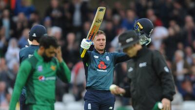 England opener Jason Roy, centre, scored the eighth century of his one-day international career on Saturday. Rui Vieira / AP Photo