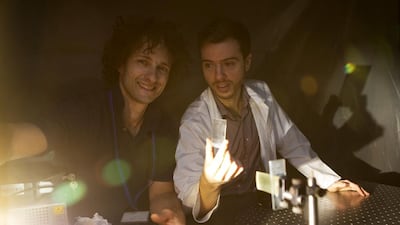 Dr Matteo Chiesa, left, and Dr Carlo Maragliano at the Masdar Institute of Science and Technology. Six projects from the institute have been awarded by Abu Dhabi Education Council. Christopher Pike / The National