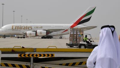 Tonnes of medical equipment and coronavirus testing kits provided bt the World Health Organisation are pictured at the al-Maktum International airport in Dubai as it is prepared to be delivered to Iran with a United Arab Emirates military transport plane. AFP