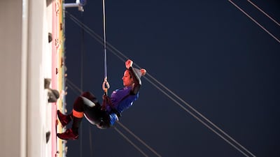 A Ministry of Education employee competes on the last day of the Dubai Government Games held at Kite Beach, Dubai on May 12, 2018. Reem Mohammed / The National