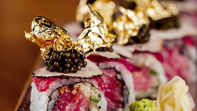 99 Jewel sushi rolls with toro, akami tuna, black truffle, Kaluga caviar and 24k gold leaf. Photo: 99 Sushi Bar & Restaurant