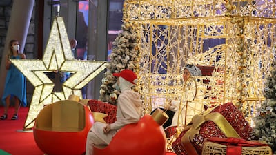 The decorations at Mall of The Emirates' Winter Wonderland Festive Market. Pawan Singh / The National