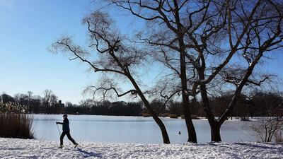 A woman cross country skies following a snow storm in Prospect Park in the Brooklyn borough of New York City. Spencer Platt/Getty Images/AFP
