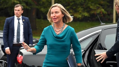 Deescalating tensions in the Strait of Hormuz was discussed in the talks chaired by Federica Mogherini. AFP