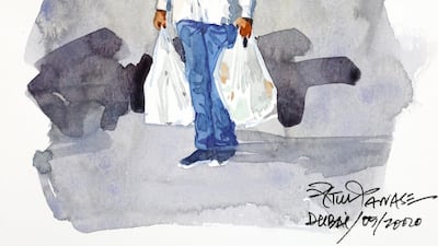 One of the paintings by Atul Panase using a photo that was published in The National newspaper. Pawan Singh / The National