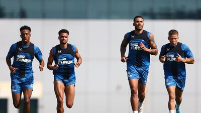 Left to right: Joe Willock, Jacob Murphy, Jamaal Lascelles and Dwight Gayle during training in the UAE.