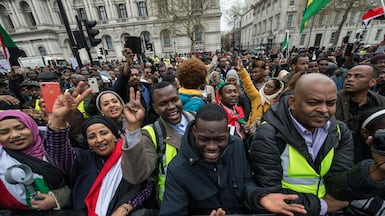 Sudanese people in London protest over human rights abuses in the country. Getty Images