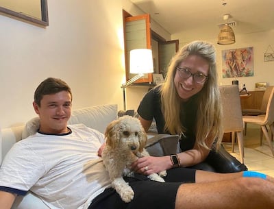 Rebecca McKillop-Haig with her husband James and their puppy Caramel. Rebecca McKillop-Haig