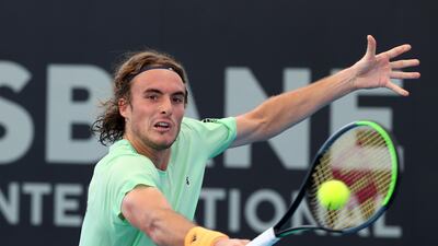 Stefanos Tsitsipas practices ahead of the ATP Cup at Pat Rafter Arena in Brisbane. Getty Images