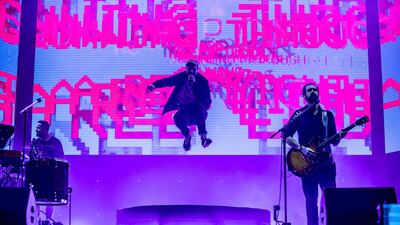 Bastille led the crowd in a fun cover version of Rhythm of the Night by 1990’s Europop group Snap. Courtesy Arabian Radio Network