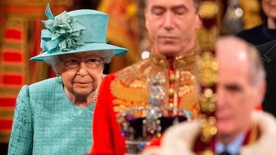 The UK’s Queen Elizabeth II walks behind the Imperial State Crown during a procession through the Royal Gallery, during the State Opening of Parliament at the Houses of Parliament in London on December 19, 2019. The State Opening of Parliament is where Queen Elizabeth II performs her ceremonial duty of informing parliament about the government's agenda for the coming year in the Queen’s Speech. AFP