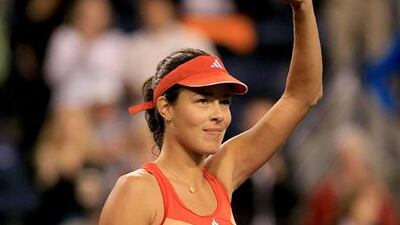 Ana Ivanovic celebrates her win over Caroline Wozniacki.