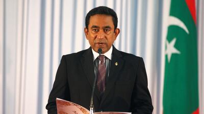 Abdulla Yameen is sworn in as president of the Maldives in Male on November 17, 2013. His government is facing a crisis after the supreme court ordered the reinstatement of opposition MPs on February 1, 2018. Waheed Mohamed / Reuters